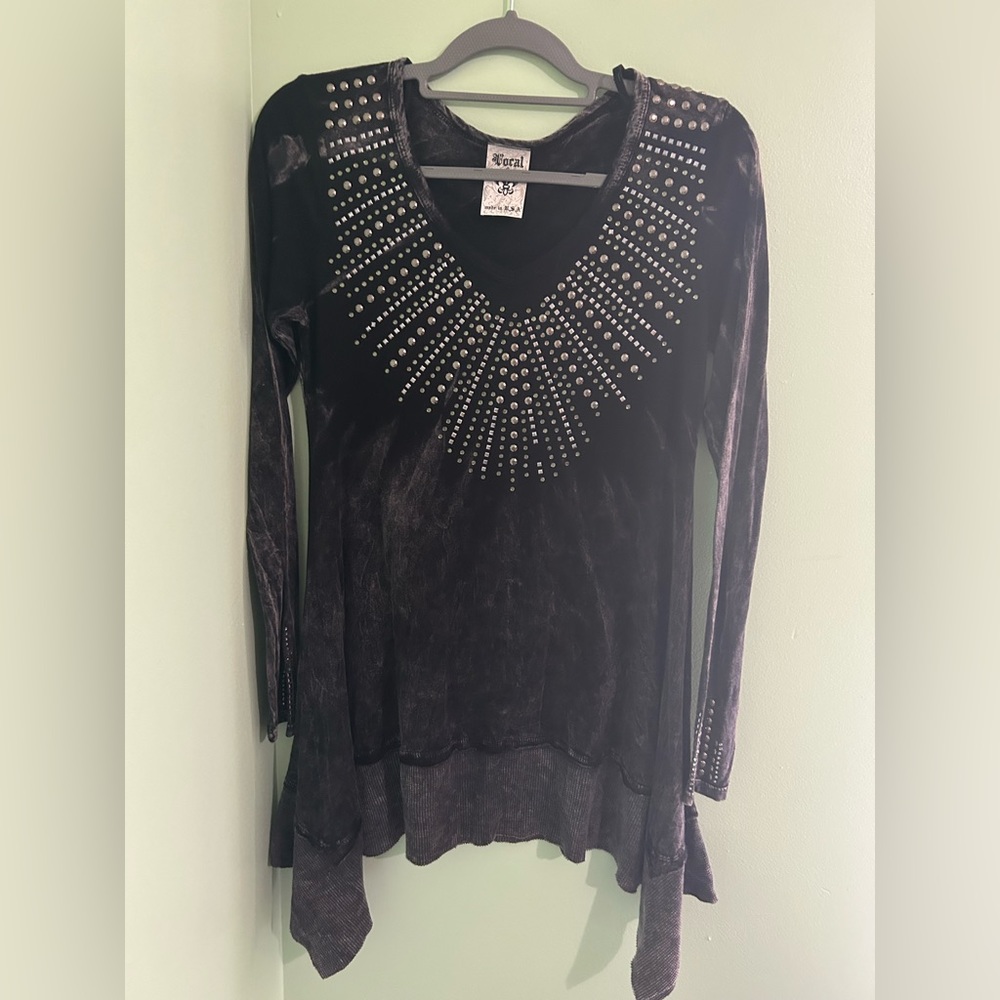 Studded acid wash tunic